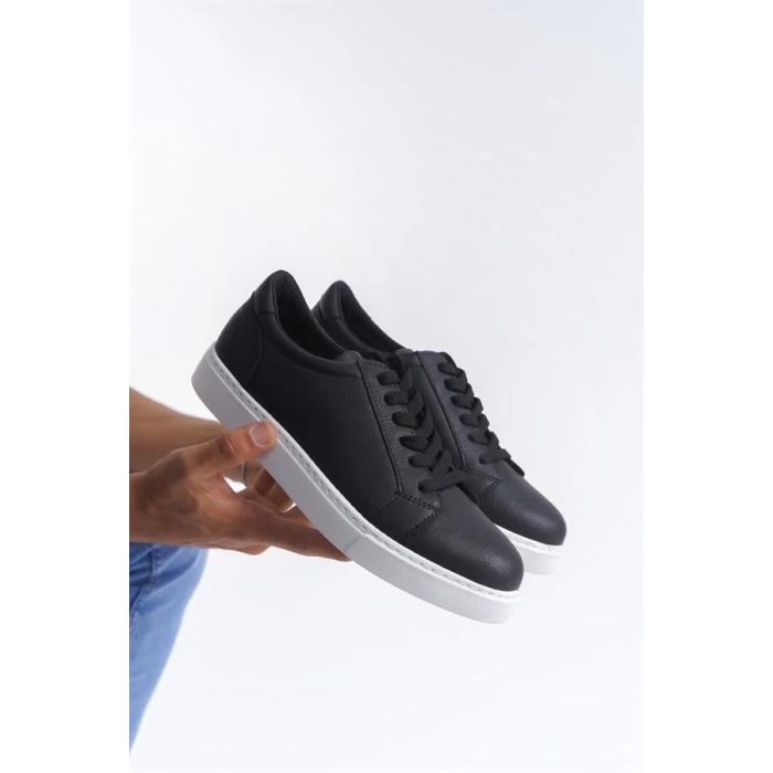 SLW165 Elite Bağcıklı Cilt Erkek Günlük Sneaker Ayakkabı BT - Siyah