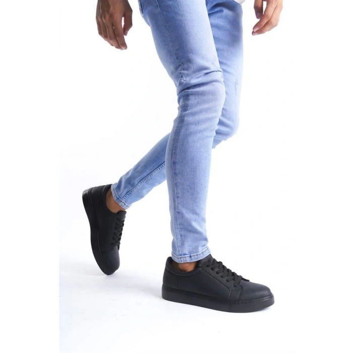 SLW165 Elite Bağcıklı Cilt Erkek Günlük Sneaker Ayakkabı ST - Siyah
