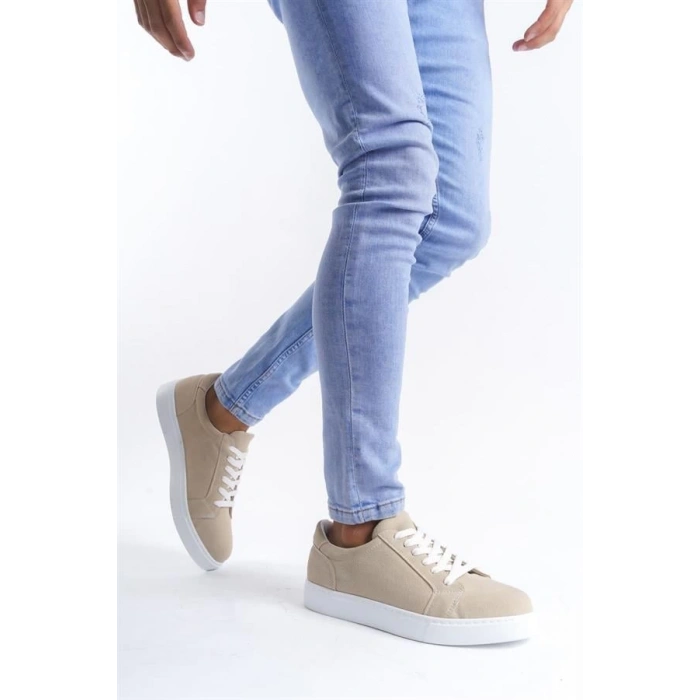 SLW165 Elite Bağcıklı Süet Erkek Günlük Sneaker Ayakkabı BT - Krem