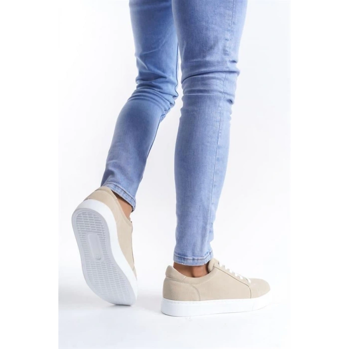 SLW165 Elite Bağcıklı Süet Erkek Günlük Sneaker Ayakkabı BT - Krem