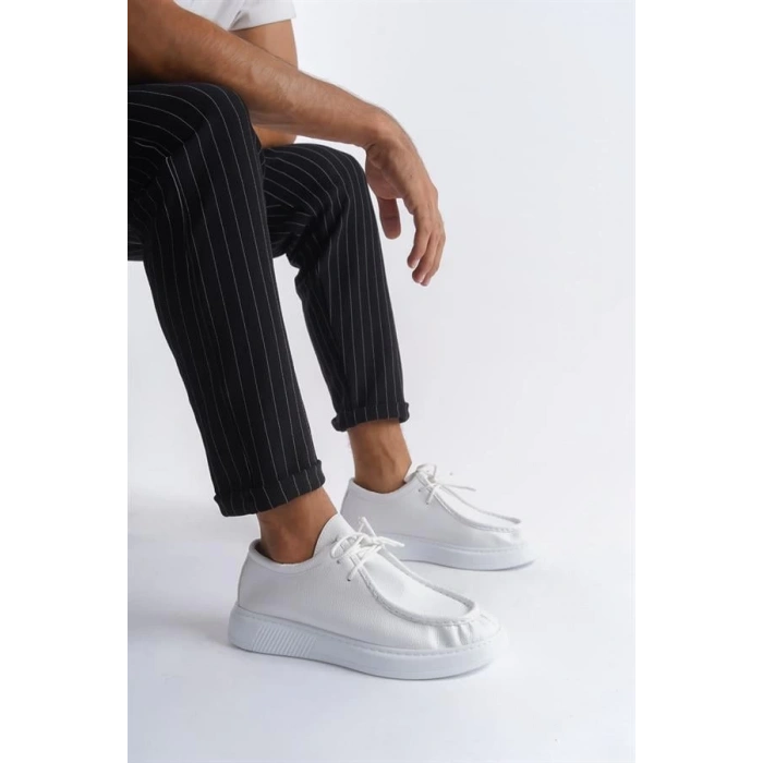 SLW170 Tornado Bağcıklı Cilt Erkek Günlük Spor Klasik Ayakkabı BT - Beyaz