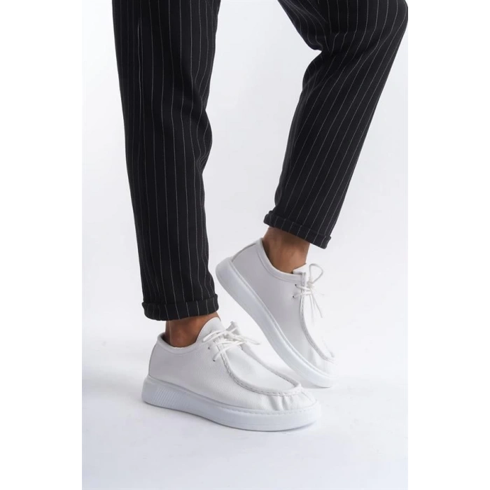 SLW170 Tornado Bağcıklı Cilt Erkek Günlük Spor Klasik Ayakkabı BT - Beyaz