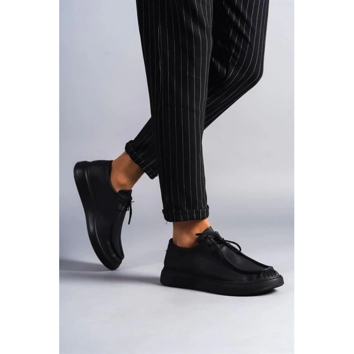 SLW170 Tornado Bağcıklı Cilt Erkek Günlük Spor Klasik Ayakkabı ST - Siyah