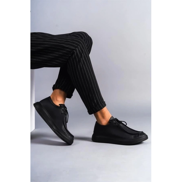 SLW170 Tornado Bağcıklı Cilt Erkek Günlük Spor Klasik Ayakkabı ST - Siyah