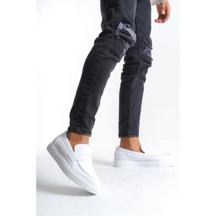 SLW180 Estilo X Bağcıksız Cilt Erkek Günlük Spor Klasik Ayakkabı BT - Beyaz