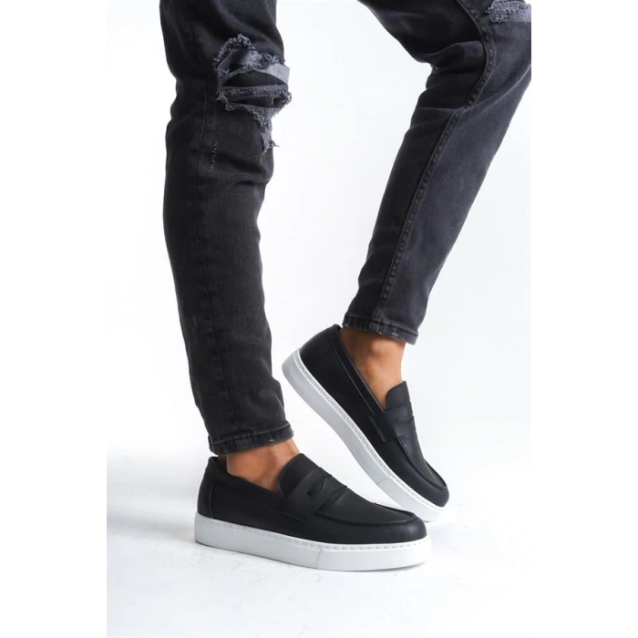 SLW180 Estilo X Bağcıksız Cilt Erkek Günlük Spor Klasik Ayakkabı BT - Siyah