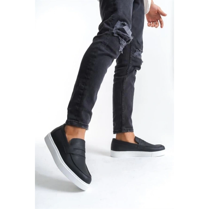 SLW180 Estilo X Bağcıksız Cilt Erkek Günlük Spor Klasik Ayakkabı BT - Siyah