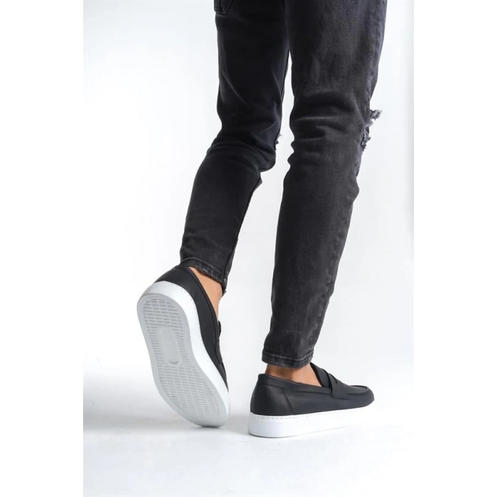 SLW180 Estilo X Bağcıksız Cilt Erkek Günlük Spor Klasik Ayakkabı BT - Siyah