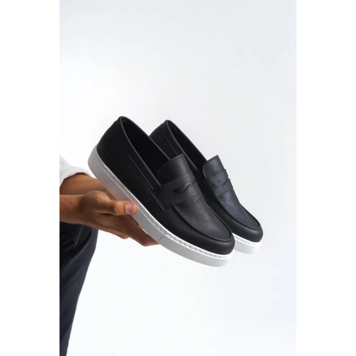 SLW180 Estilo X Bağcıksız Cilt Erkek Günlük Spor Klasik Ayakkabı BT - Siyah