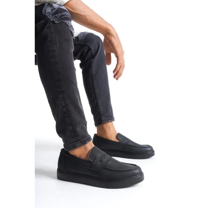 SLW180 Estilo X Bağcıksız Cilt Erkek Günlük Spor Klasik Ayakkabı ST - Siyah