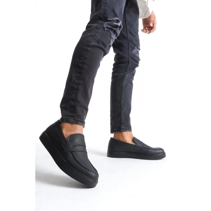 SLW180 Estilo X Bağcıksız Cilt Erkek Günlük Spor Klasik Ayakkabı ST - Siyah