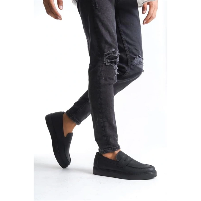 SLW180 Estilo X Bağcıksız Cilt Erkek Günlük Spor Klasik Ayakkabı ST - Siyah