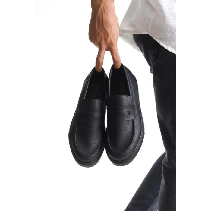 SLW180 Estilo X Bağcıksız Cilt Erkek Günlük Spor Klasik Ayakkabı ST - Siyah