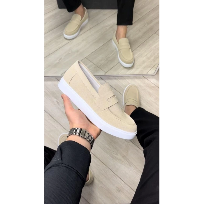 SLW180 Estilo X Bağcıksız Süet Erkek Günlük Spor Klasik Ayakkabı SBT - Krem