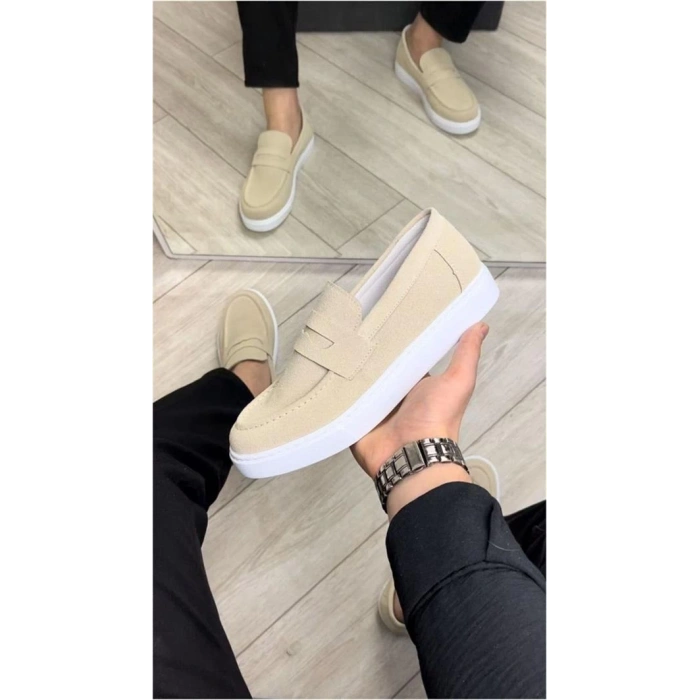 SLW180 Estilo X Bağcıksız Süet Erkek Günlük Spor Klasik Ayakkabı SBT - Krem