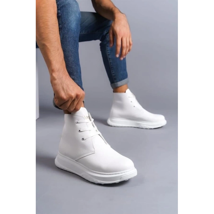 SLW204 Franca Bağcıklı Cilt Erkek Spor Bot BT - Beyaz