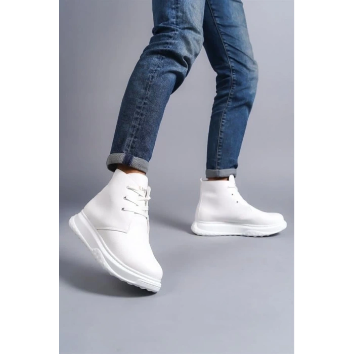 SLW204 Franca Bağcıklı Cilt Erkek Spor Bot BT - Beyaz