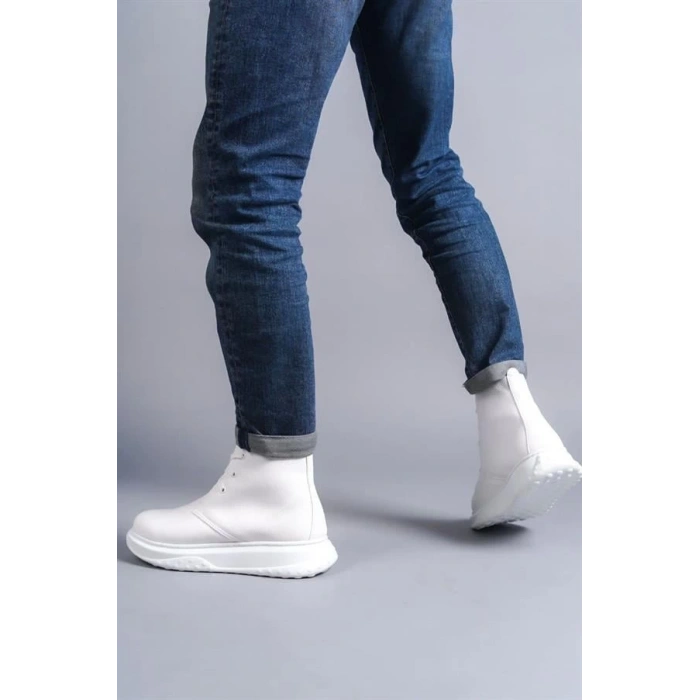 SLW204 Franca Bağcıklı Cilt Erkek Spor Bot BT - Beyaz