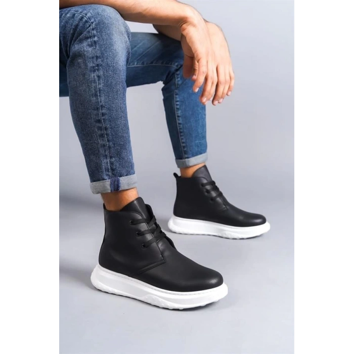 SLW204 Franca Bağcıklı Cilt Erkek Spor Bot BT - Siyah