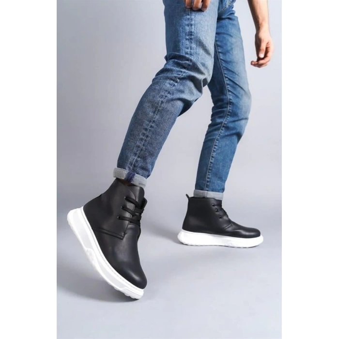 SLW204 Franca Bağcıklı Cilt Erkek Spor Bot BT - Siyah