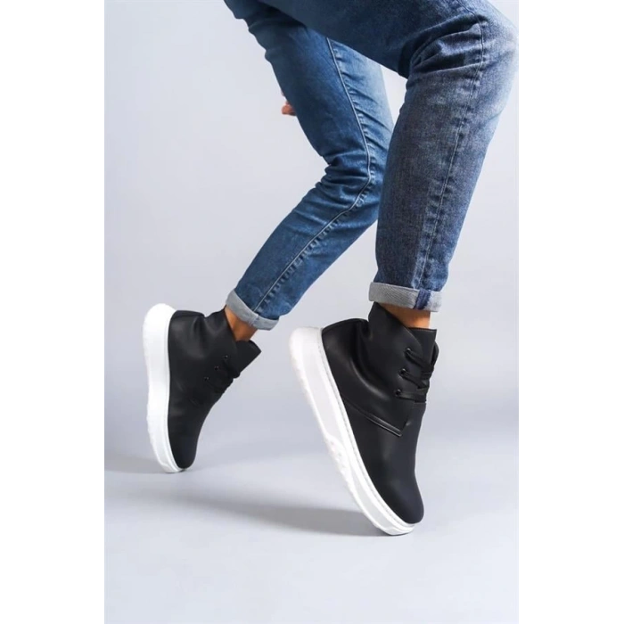 SLW204 Franca Bağcıklı Cilt Erkek Spor Bot BT - Siyah