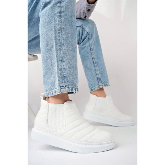 SLW205 Boston Bağcıksız Cilt Erkek Spor Bot BT - Beyaz