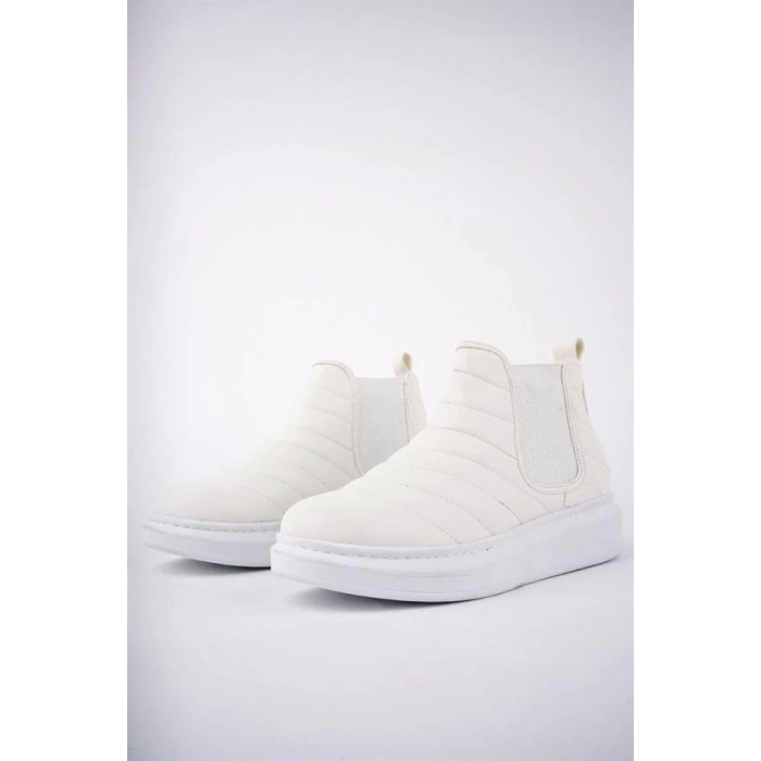 SLW205 Boston Bağcıksız Cilt Erkek Spor Bot BT - Beyaz