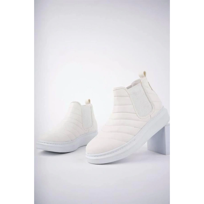 SLW205 Boston Bağcıksız Cilt Erkek Spor Bot BT - Beyaz