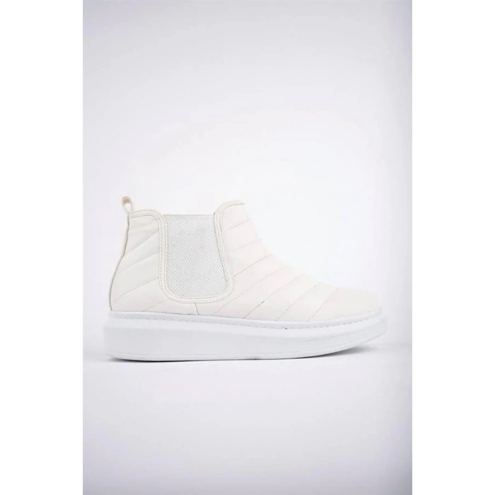 SLW205 Boston Bağcıksız Cilt Erkek Spor Bot BT - Beyaz