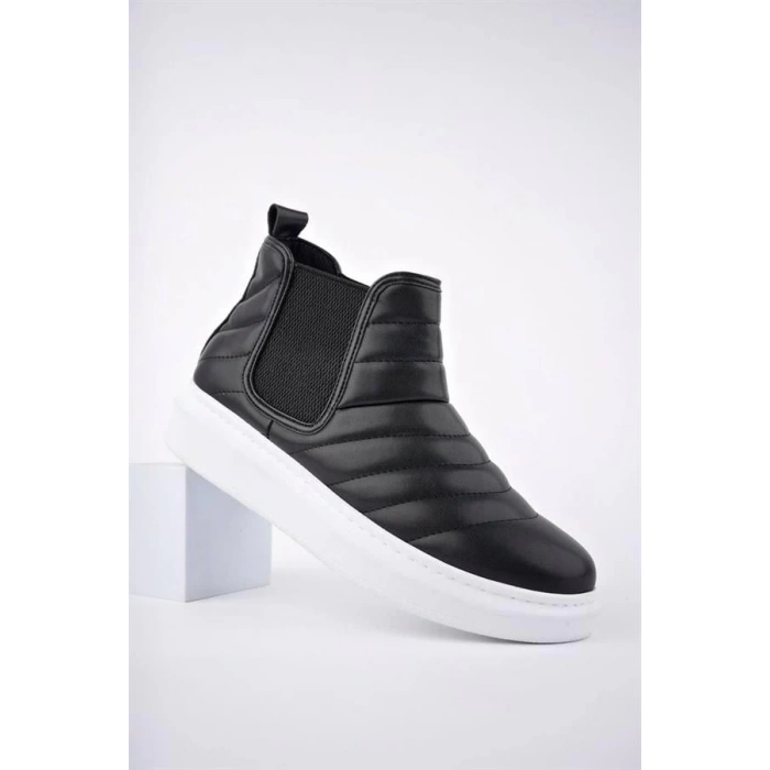 SLW205 Boston Bağcıksız Cilt Erkek Spor Bot BT - Siyah