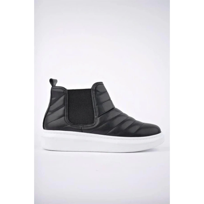 SLW205 Boston Bağcıksız Cilt Erkek Spor Bot BT - Siyah