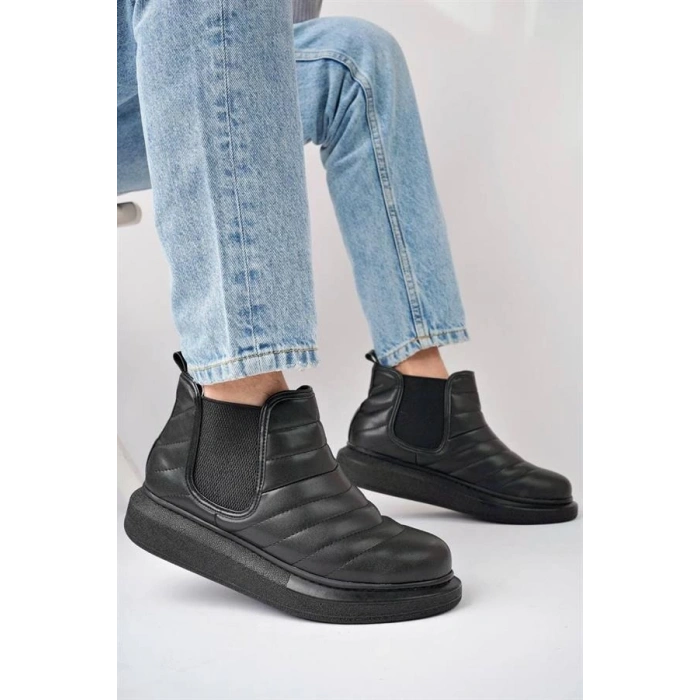 SLW205 Boston Bağcıksız Cilt Erkek Spor Bot ST - Siyah