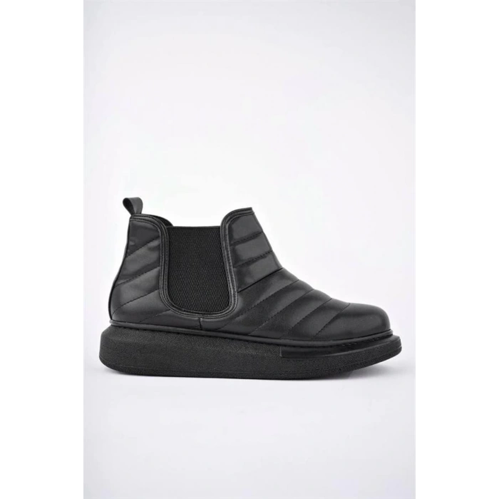 SLW205 Boston Bağcıksız Cilt Erkek Spor Bot ST - Siyah