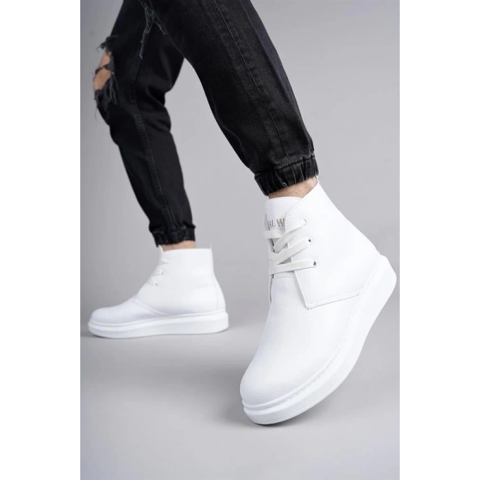 SLW207 Oslo Bağcıklı Cilt Erkek Günlük Spor Bot BT - Beyaz