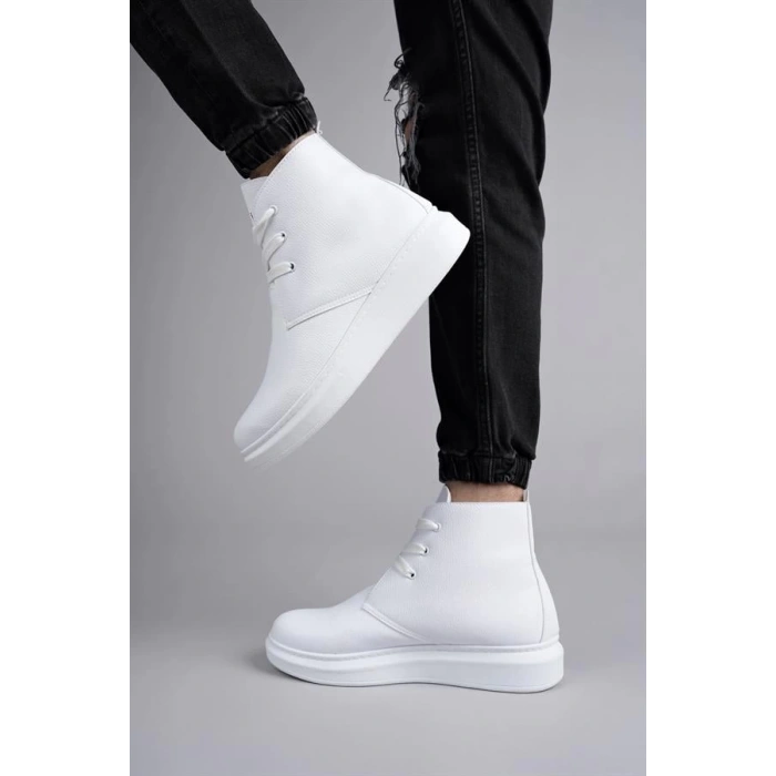 SLW207 Oslo Bağcıklı Cilt Erkek Günlük Spor Bot BT - Beyaz