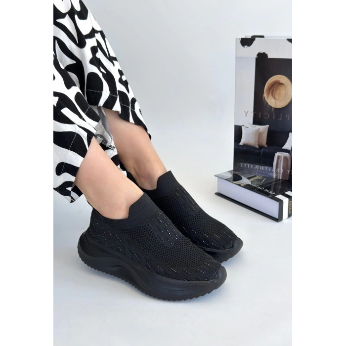 Soord Siyah Triko Boncuk İşlemeli Spor Ayakkabı