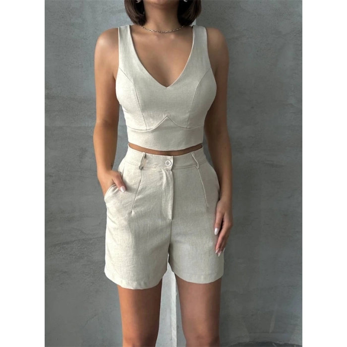 Şortlu keten takım