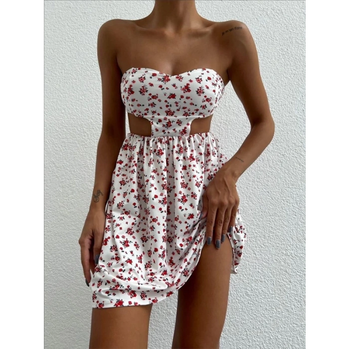 Straplez elbise baskılı