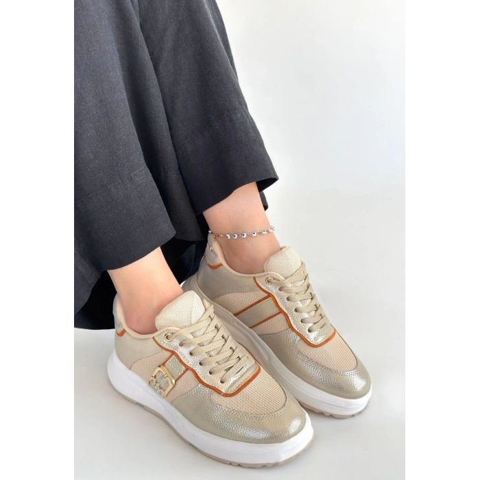 Tanwe Bej Cilt Bağcıklı Spor Ayakkabı