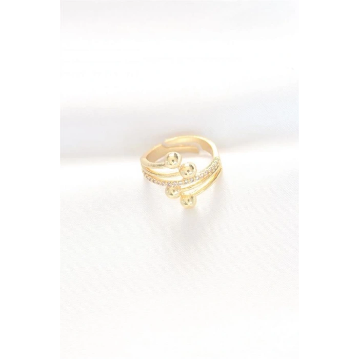 Topçuk Model Zirkon Taşlı Gold Renk Ayarlanabilir Yüzük