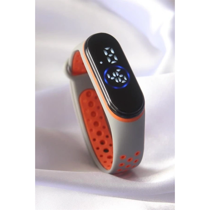 Turuncu Gri Renk Silikon Dijital Dokunmatik Led Saat