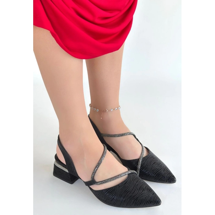 Utana Siyah Cilt Simli Topuklu Ayakkabı