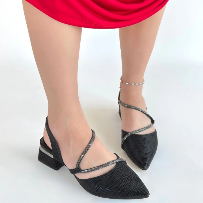 Utana Siyah Cilt Simli Topuklu Ayakkabı