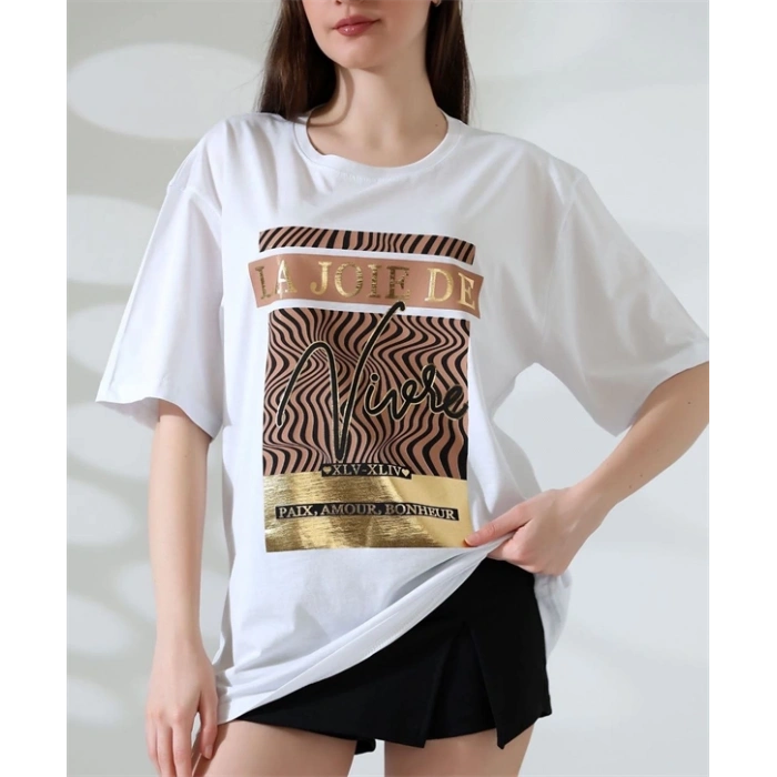 Varak çizgili Oversize Kadın T-Shirt