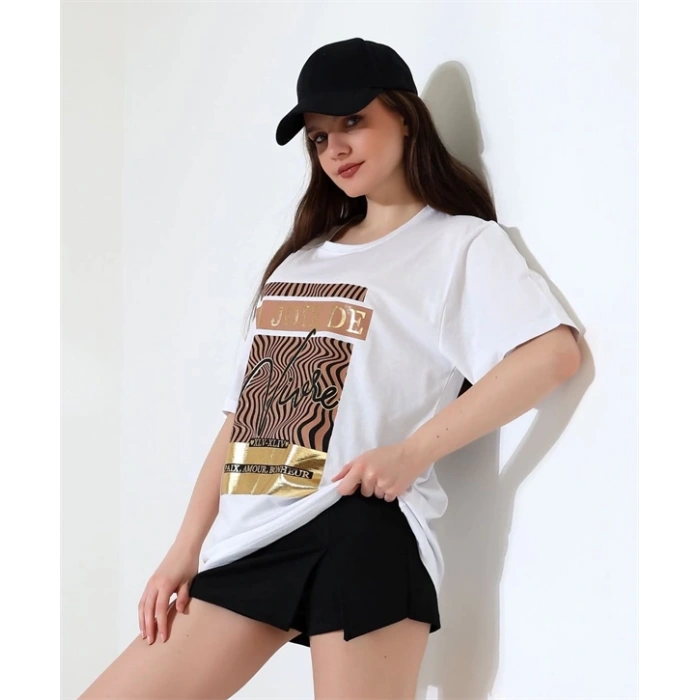 Varak çizgili Oversize Kadın T-Shirt