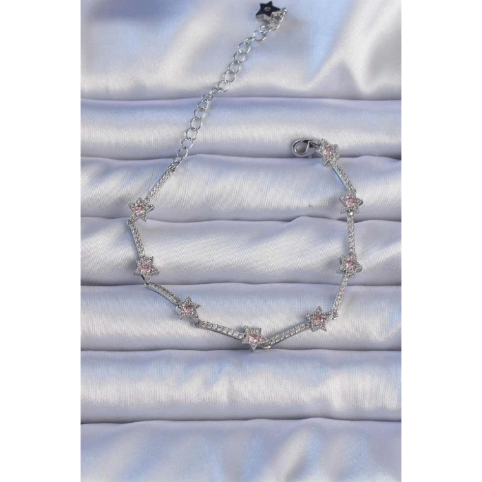 Vip Seri Pirinç Gümüş Renk Zirkon Taşlı Halley Yıldız Model Bileklik