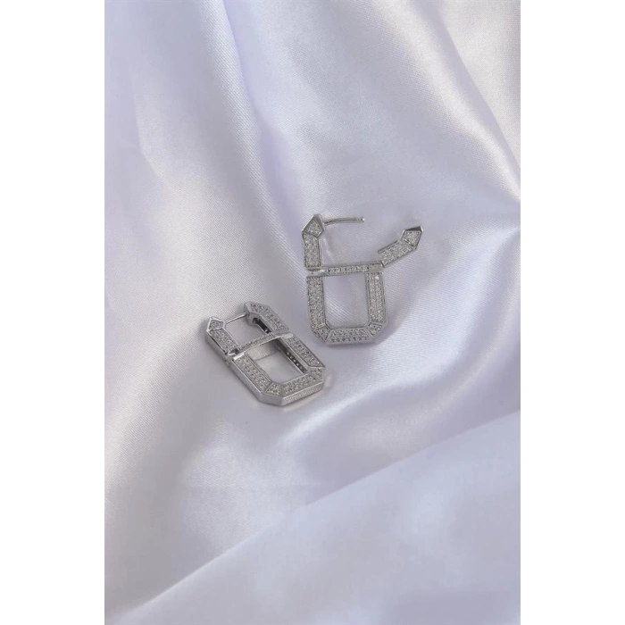 Vip Seri Pirinç Gümüş Renk Zirkon Taşlı Serenay Küpesi