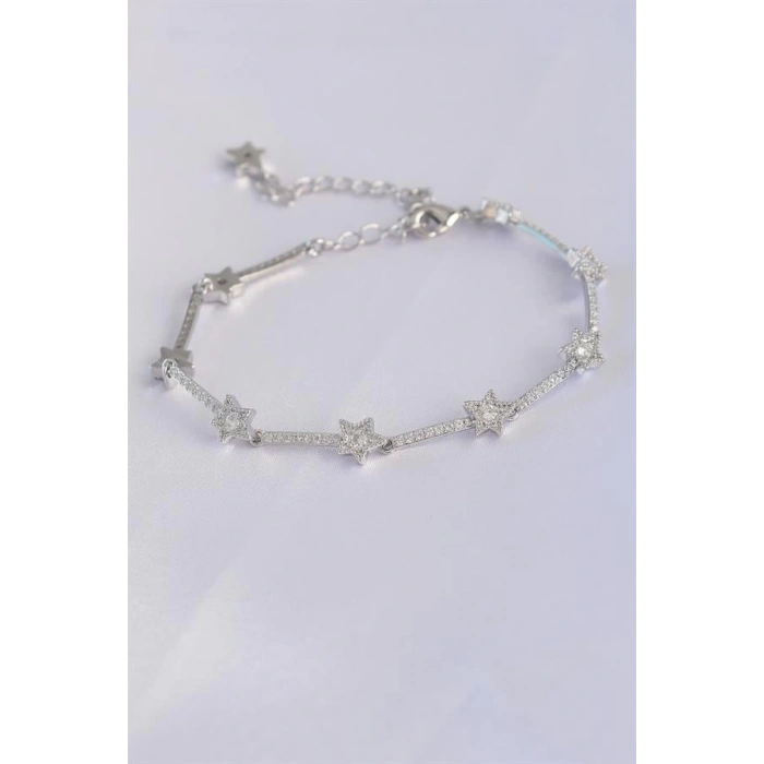 Vip Seri Pirinç Zirkon Taşlı Gümüş Renk Halley Model Bileklik