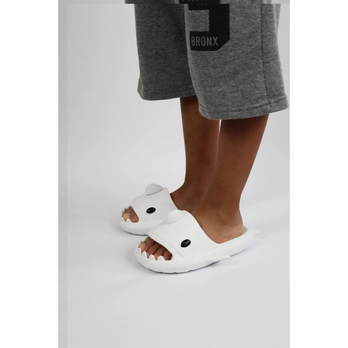 WG500 Köpekbalığı Beyaz Unisex Tam Ortopedik Terlik Shark Slides Cocuk