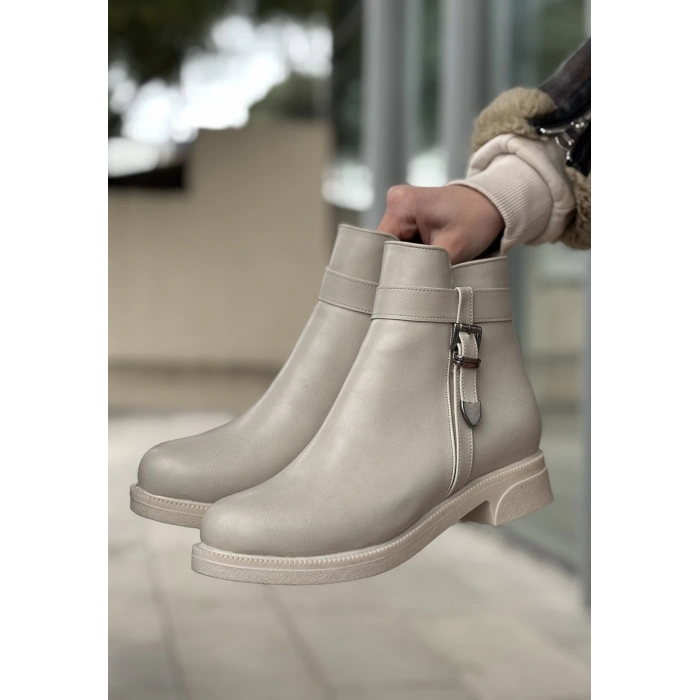 Wiota Bej Cilt Topuklu Bot